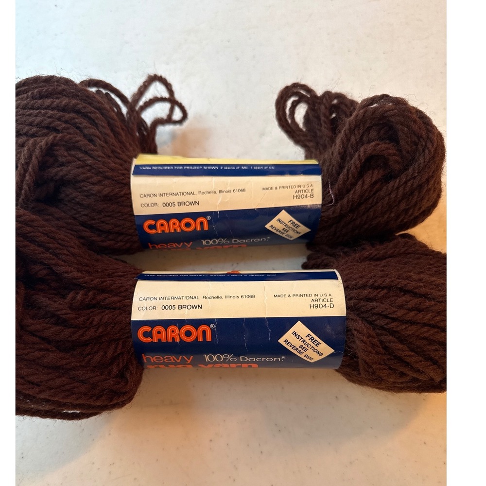 Caron Heavy Rug Yarn 100% Dacron 0005 Brown 70 Yards 2 Skeins Vintage USA